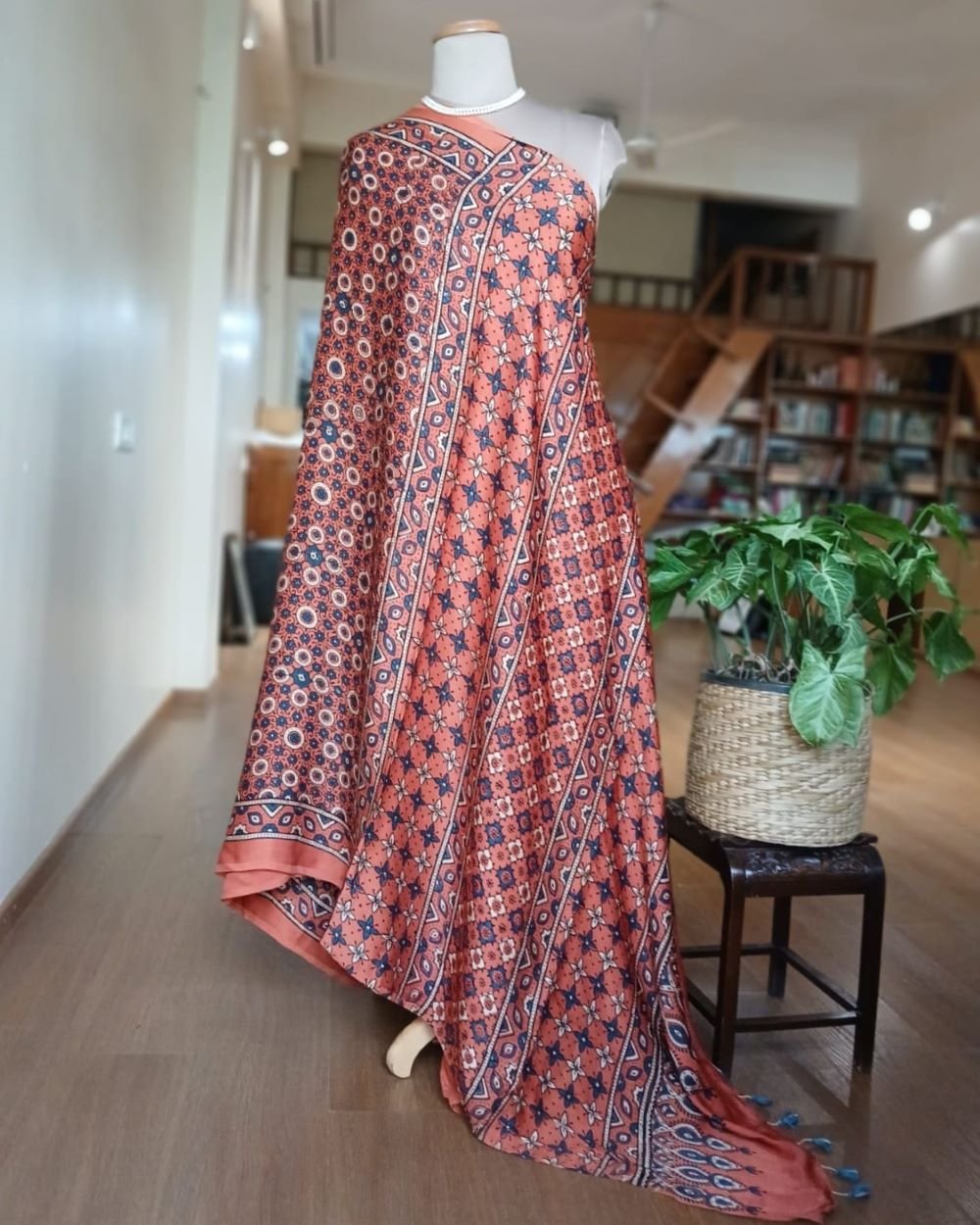 Ajrakh Modal Silk Saree from Ajrakhpur - (MODA0004) - Image 3