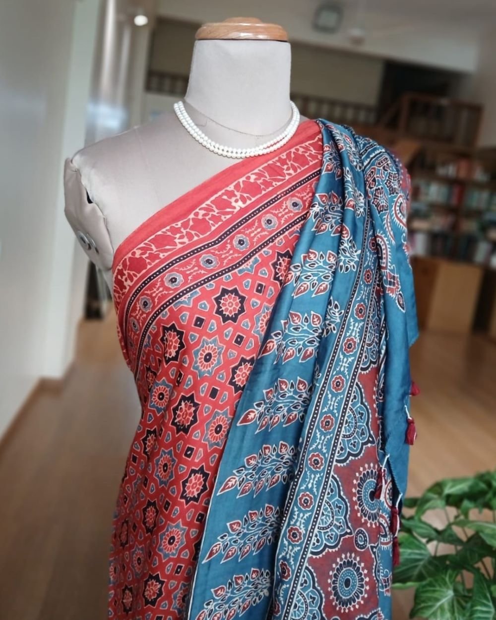 Ajrakh Modal Silk Saree from Ajrakhpur - (MODA0006) - Image 2