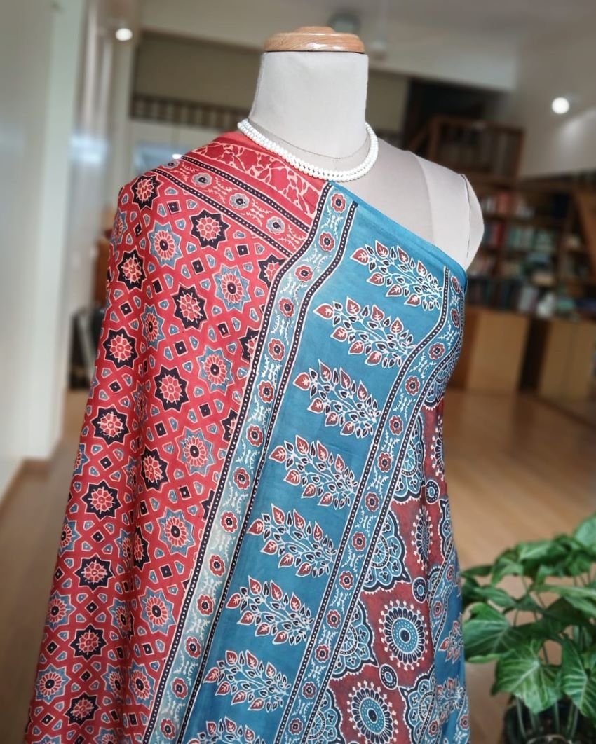 Ajrakh Modal Silk Saree from Ajrakhpur - (MODA0006) - Image 4