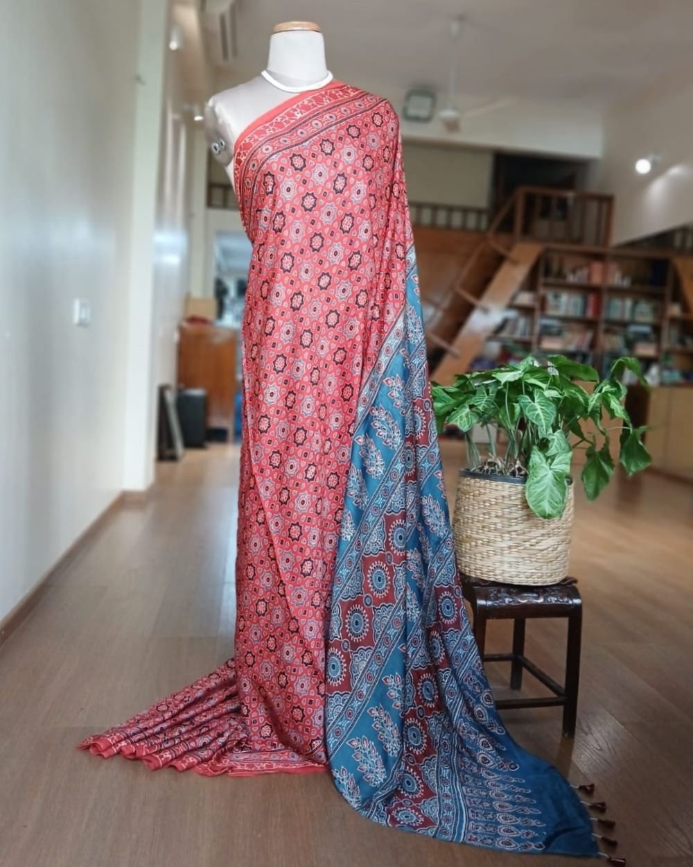 Ajrakh Modal Silk Saree from Ajrakhpur - (MODA0006) - Image 5