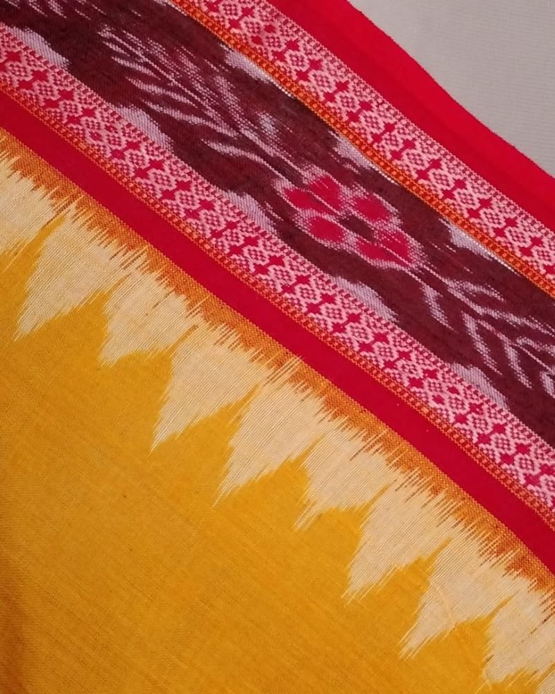 Single Ikat Odisha Dupatta - Yellow and Red - Image 6