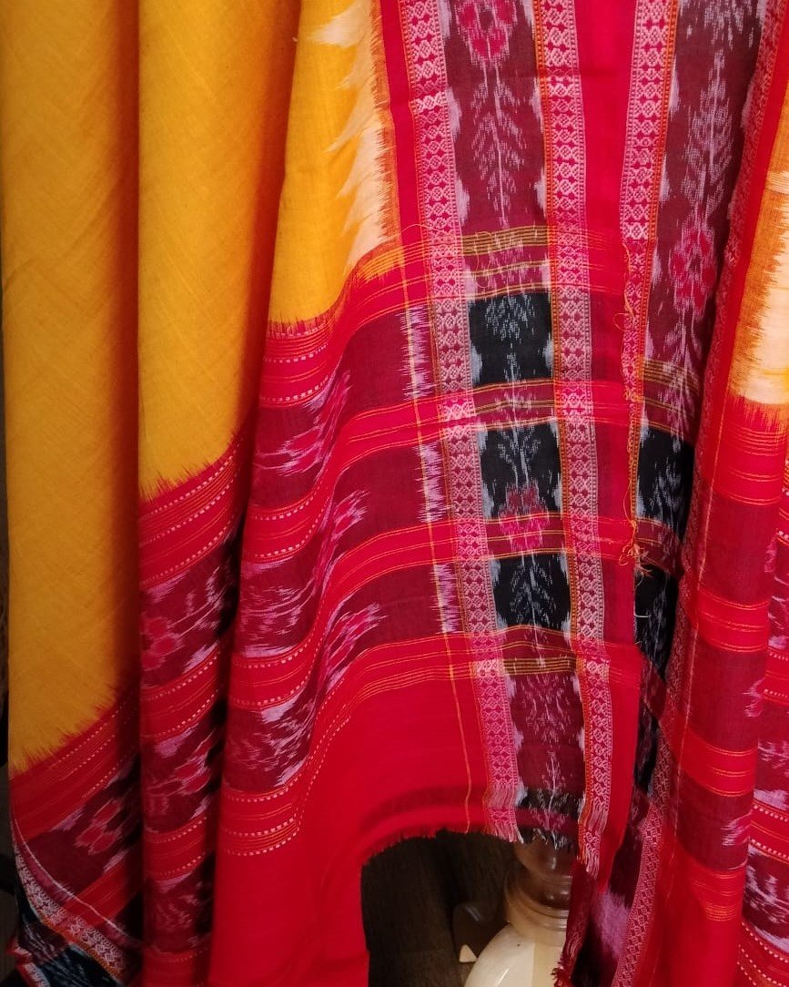Single Ikat Odisha Dupatta - Yellow and Red - Image 3