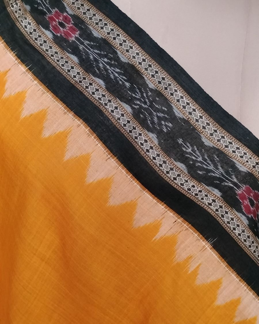 Single Ikat Odisha Dupatta - Yellow and Black - Image 6