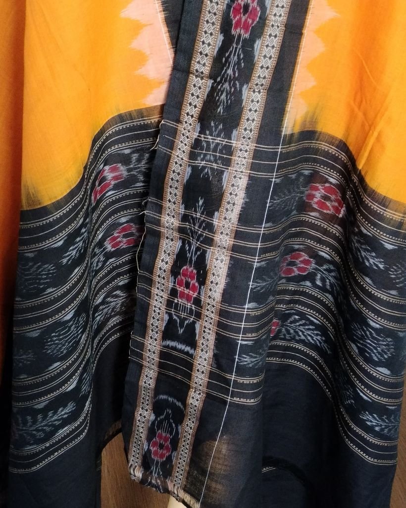 Single Ikat Odisha Dupatta - Yellow and Black - Image 3