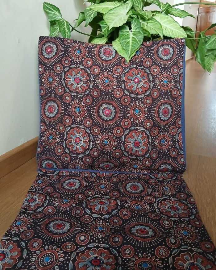 Ajrakh Cushion Covers in Natural Dyes with Hand Embroidery - (CUSH0010)