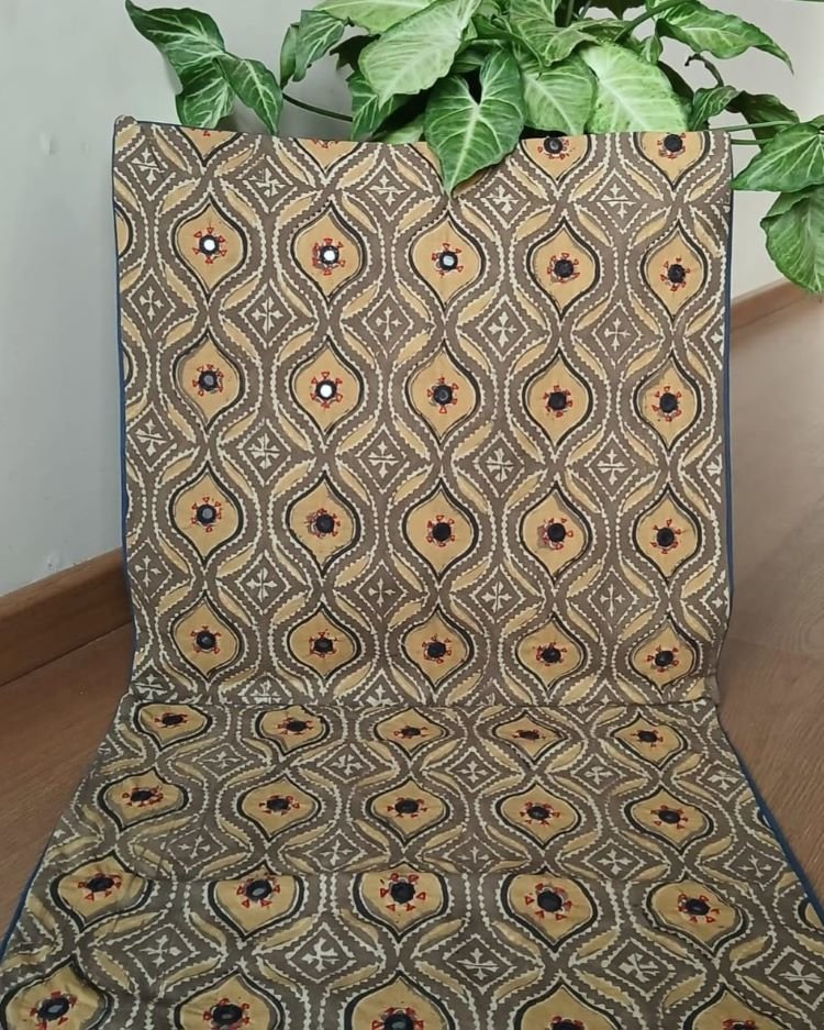 Ajrakh Cushion Covers in Natural Dyes with Hand Embroidery - (CUSH0005)