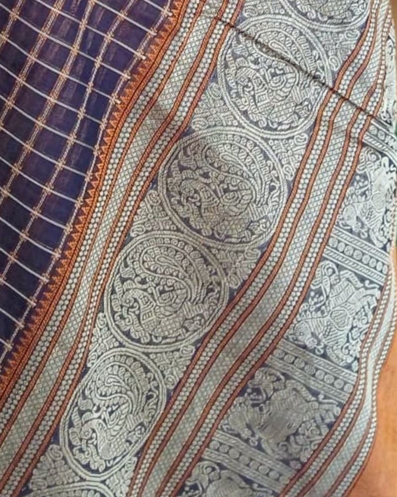 Kanchipuram Handweave in Cotton - Dark Jamun - Image 4