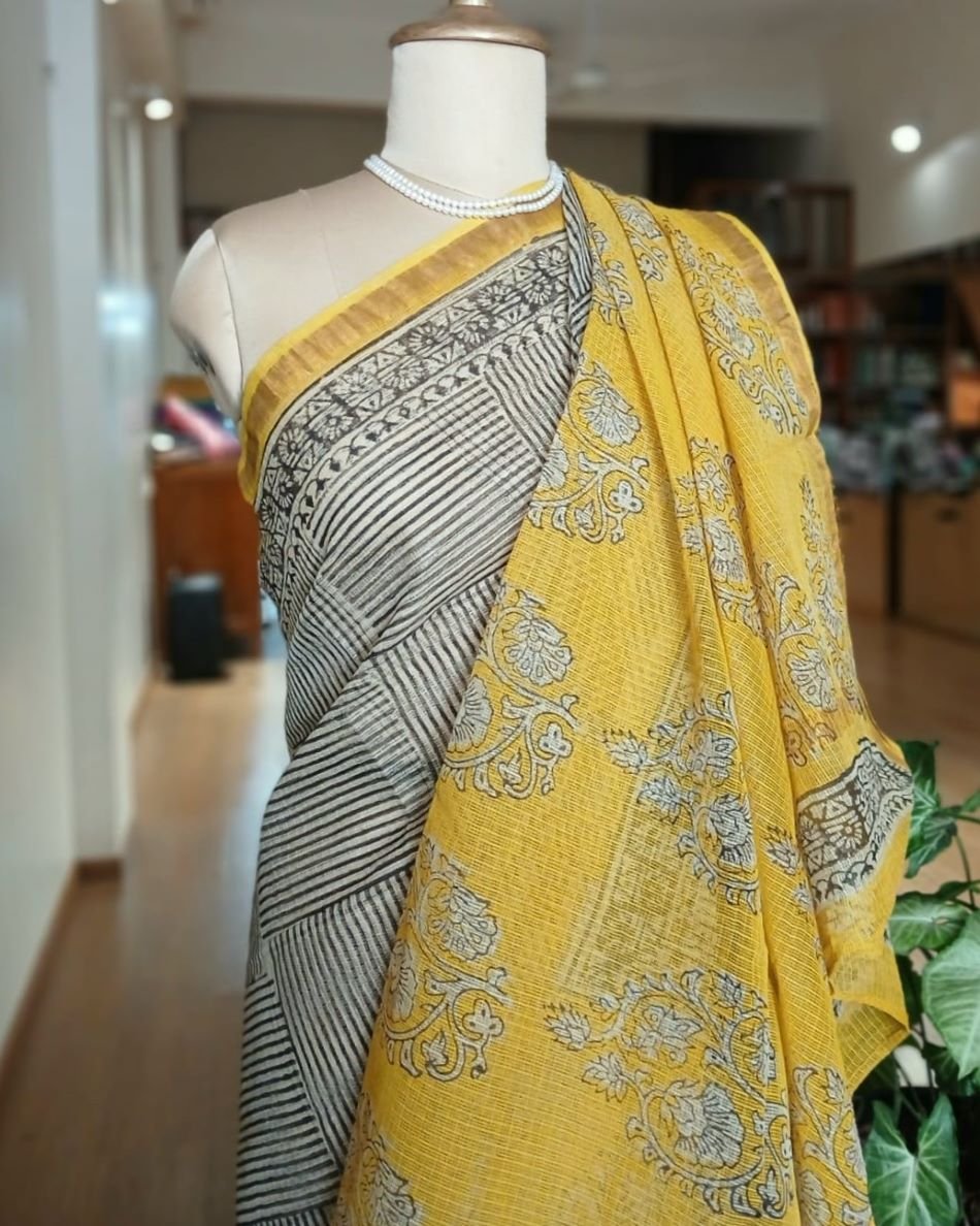 Black - Kota Doria Cotton Printed Kalamkari Saree 23