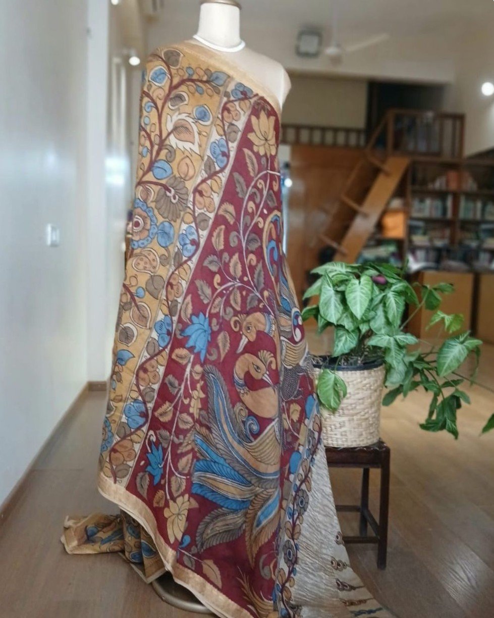 Handpainted Pen Kalamkari Saree – (HPKS0003) - Image 4