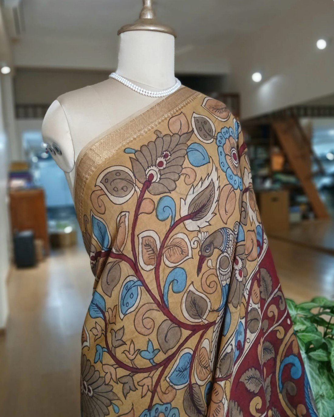 Handpainted Pen Kalamkari Saree – (HPKS0003) - Image 2