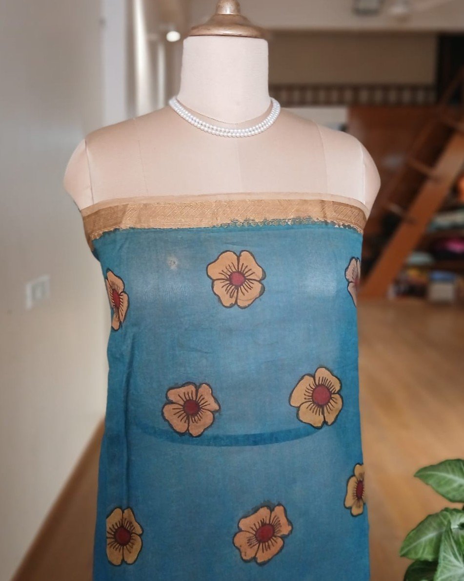 Handpainted Pen Kalamkari Saree – (HPKS0003) - Image 9