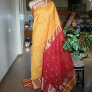 Maheshwari Silk Cotton Saree - Orange and Red