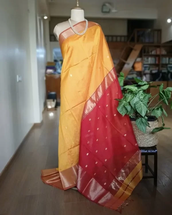 Maheshwari Silk Cotton Saree - Orange and Red