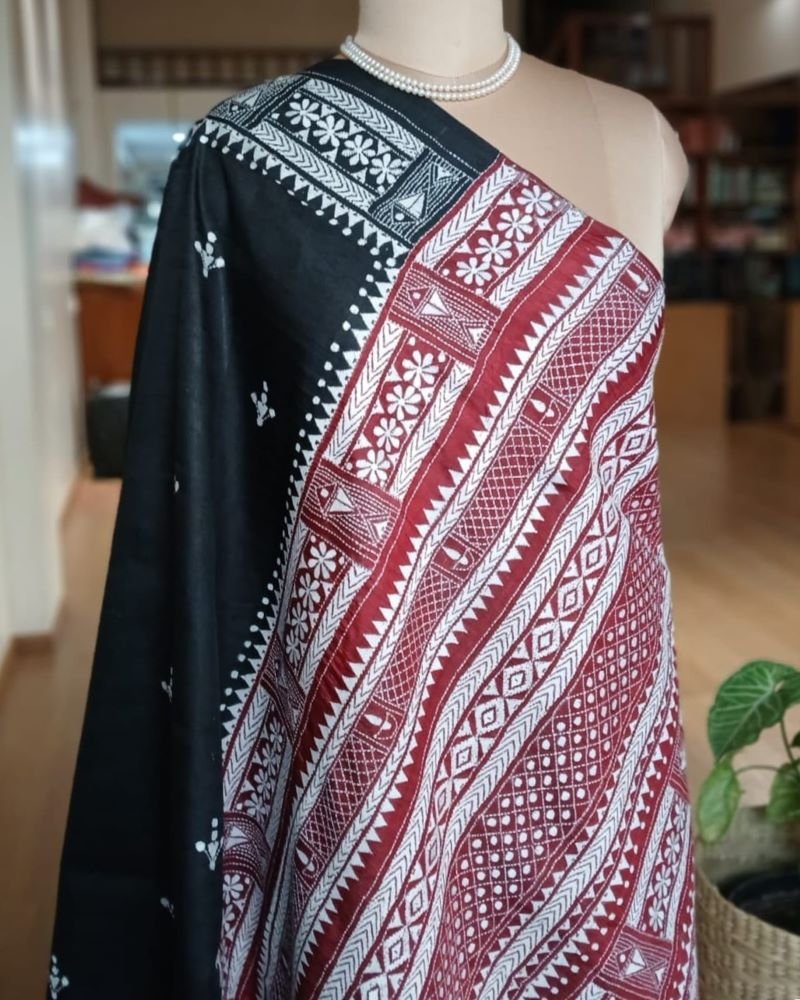 Santiniketan Kantha Saree in pure Bisnupuri Silk – (SNBK0004) - Image 6