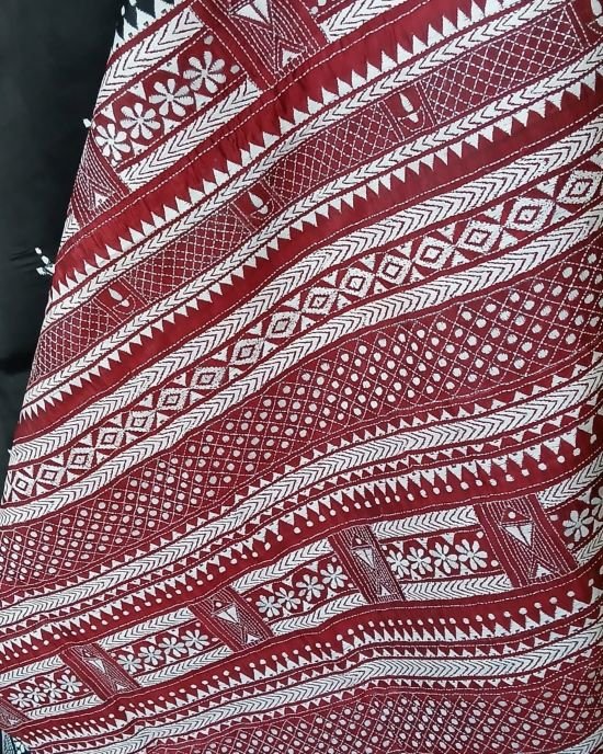 Santiniketan Kantha Saree in pure Bisnupuri Silk – (SNBK0004) - Image 3