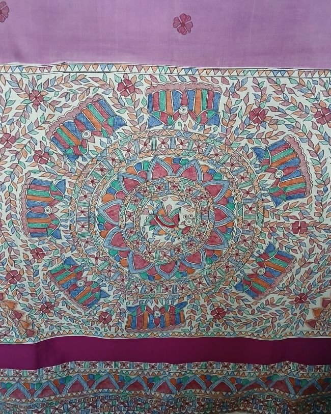 Madhubani Handpainted Saree on Cotton – (MADH1101) - Image 5
