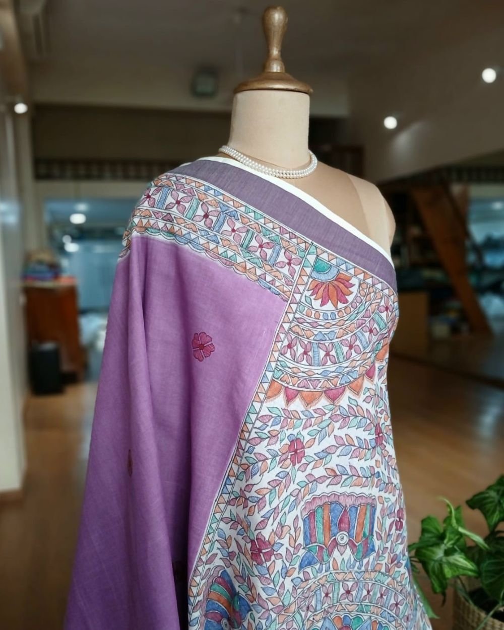 Madhubani Handpainted Saree on Cotton – (MADH1101) - Image 7