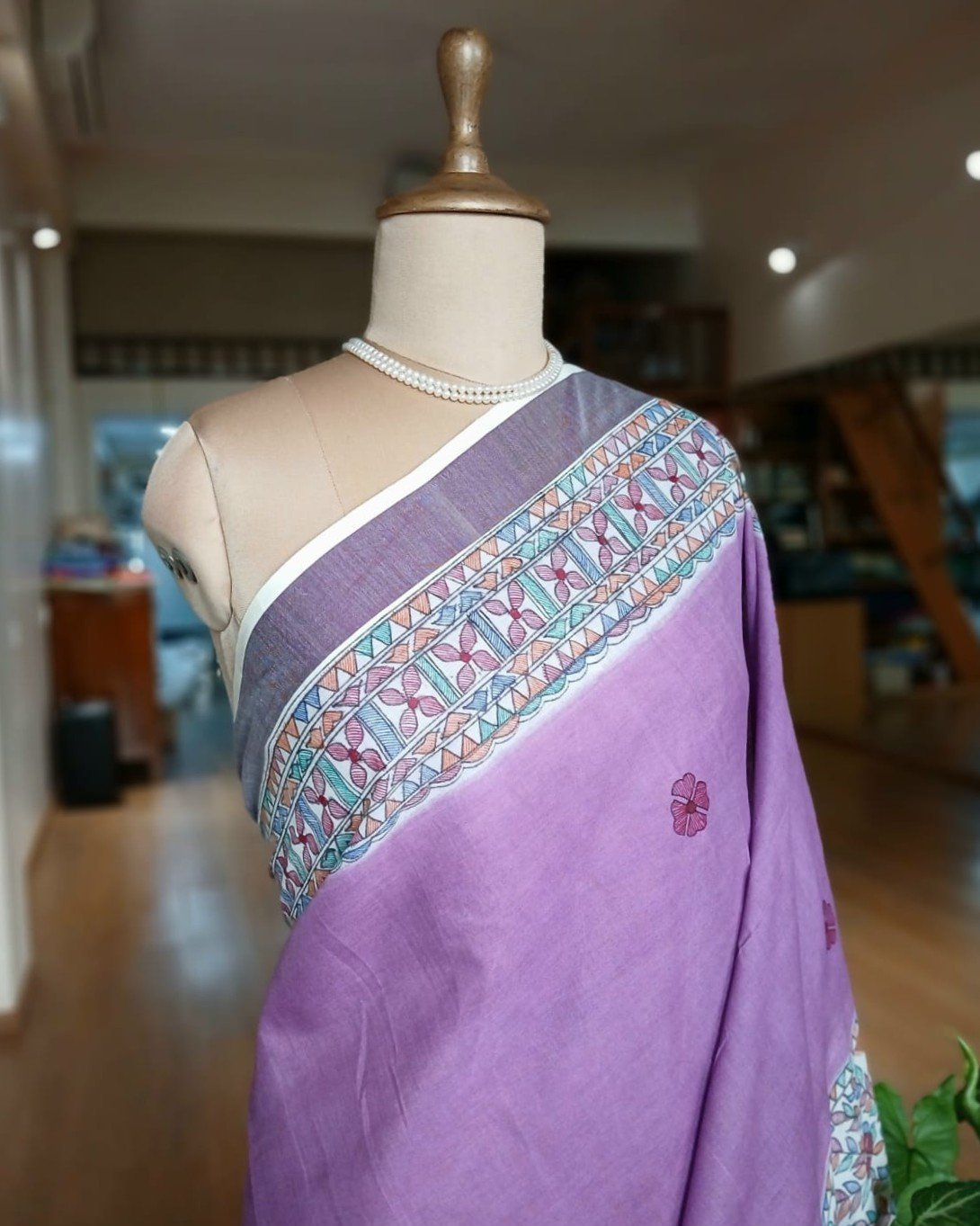 Madhubani Handpainted Saree on Cotton – (MADH1101) - Image 2