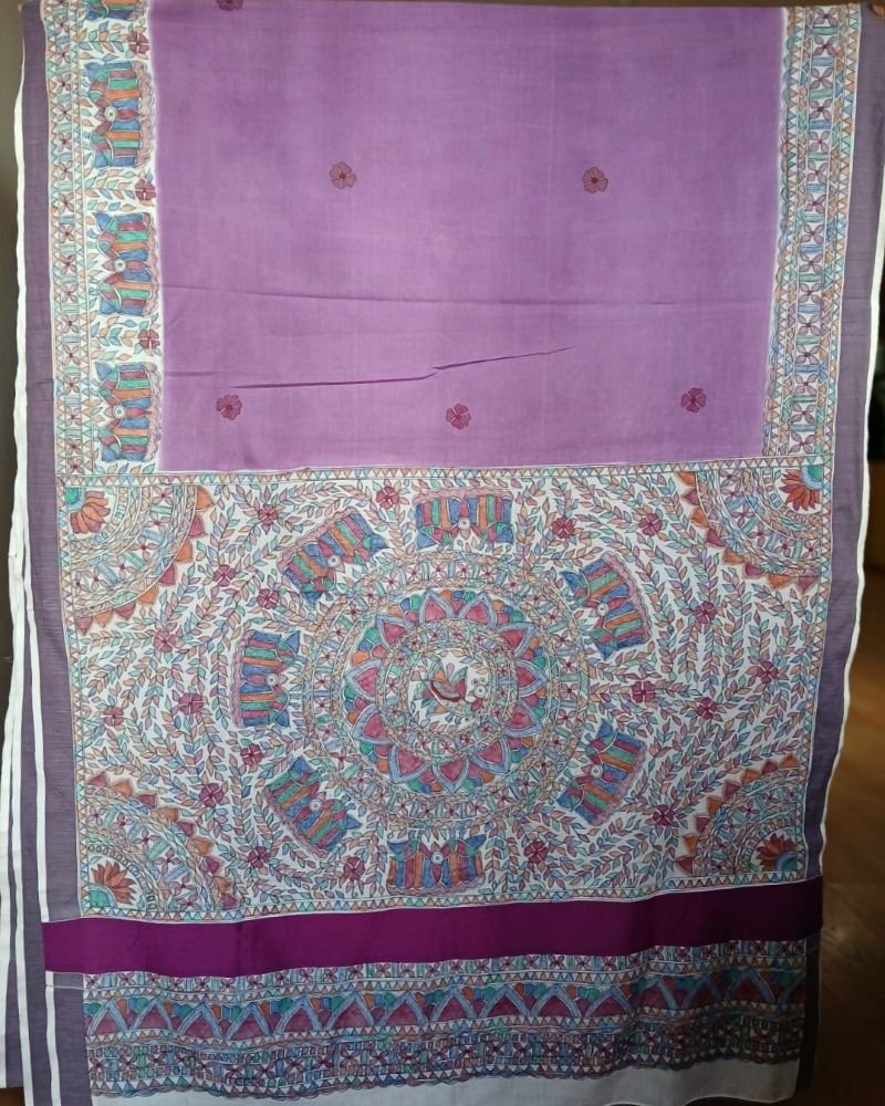 Madhubani Handpainted Saree on Cotton – (MADH1101) - Image 4