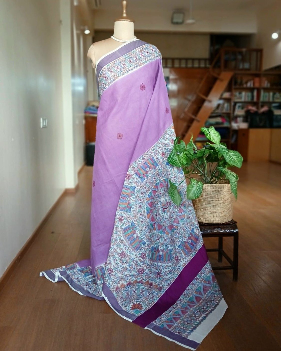 Madhubani Handpainted Saree on Cotton – (MADH1101)