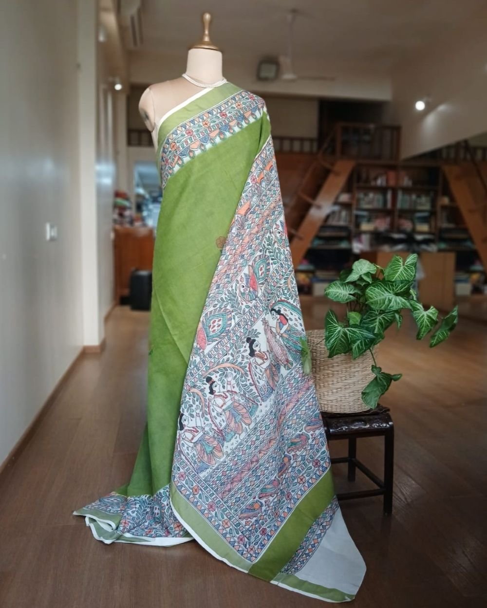 Madhubani Handpainted Saree on Cotton – (MADH1105)