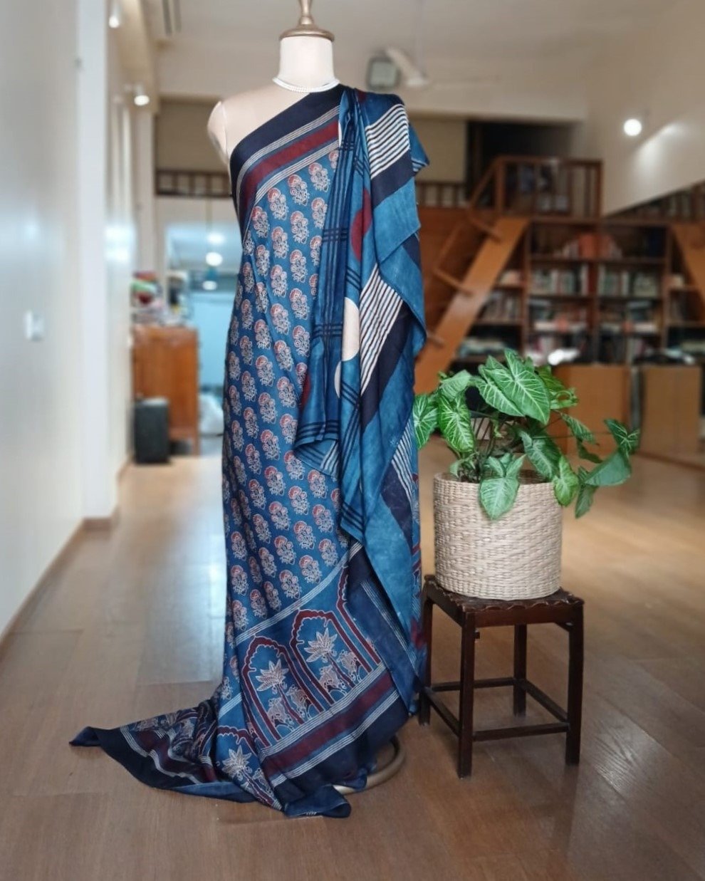 Ajrakh Modal Silk Saree from Barmer – (AMBS0011)