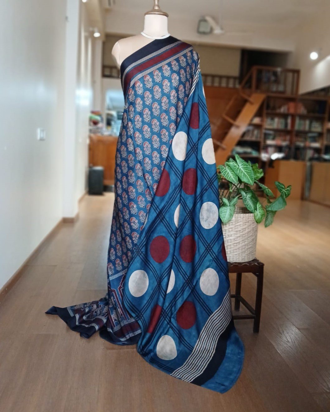 Ajrakh Modal Silk Saree from Barmer – (AMBS0011) - Image 2