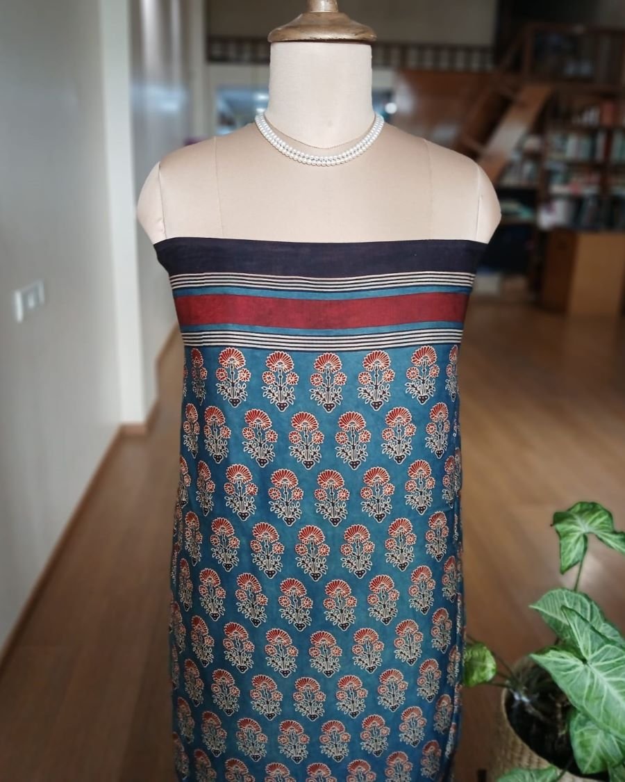 Ajrakh Modal Silk Saree from Barmer – (AMBS0011) - Image 5