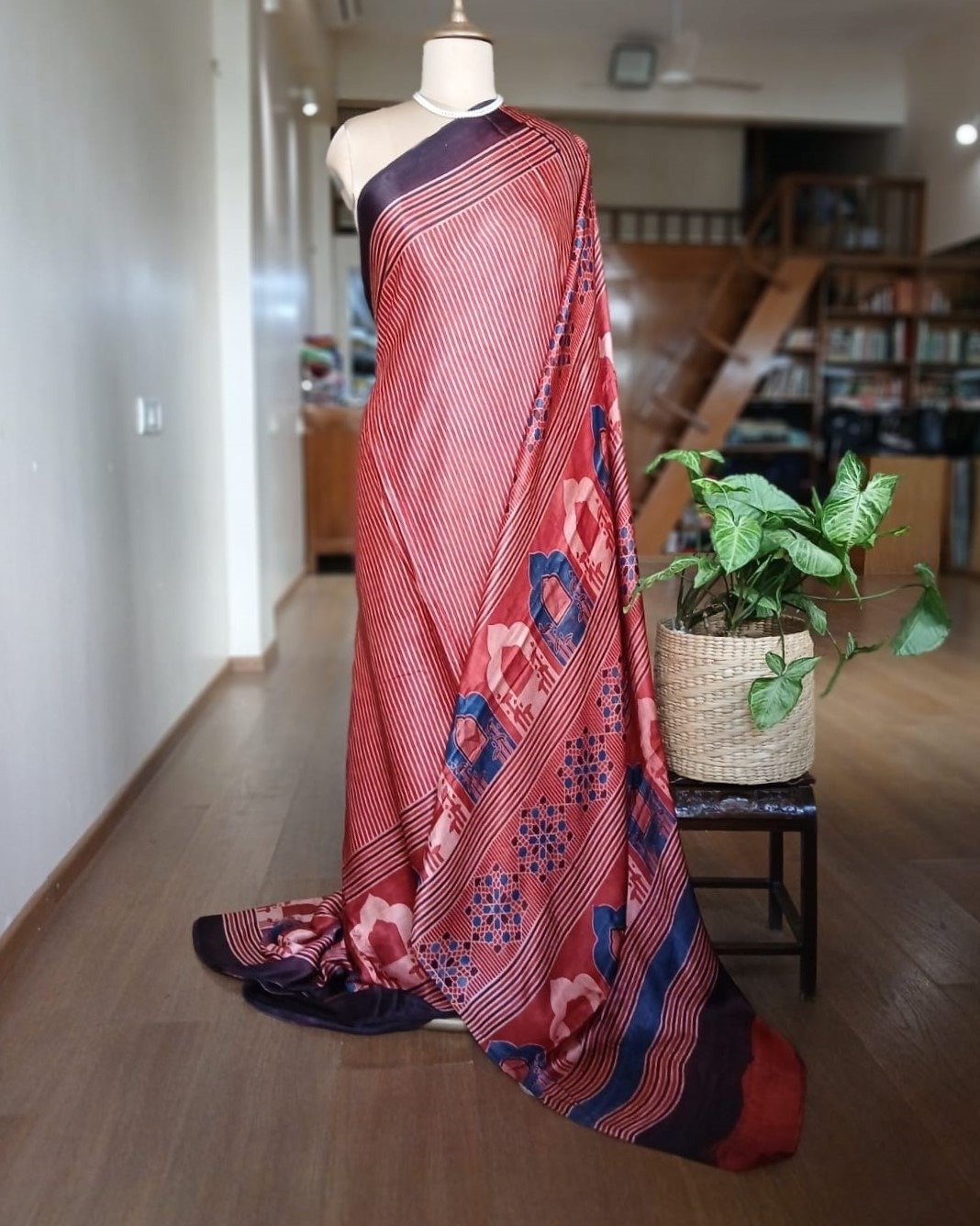 Ajrakh Modal Silk Saree from Barmer – (AMBS0004) - Image 2