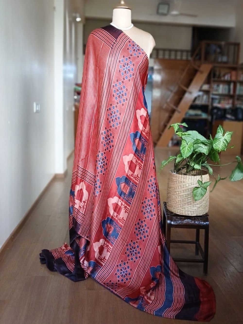 Ajrakh Modal Silk Saree from Barmer – (AMBS0004) - Image 3