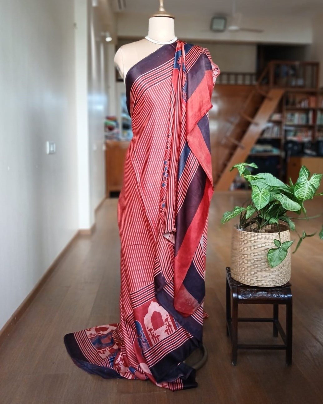 Ajrakh Modal Silk Saree from Barmer – (AMBS0004)