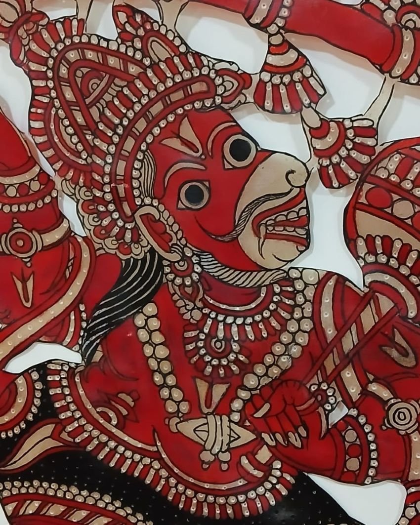 Togalu Gombeyaata Leather Puppet – Hanuman holding Rama's signet ring and Gada- (TGLP0005) - Image 2