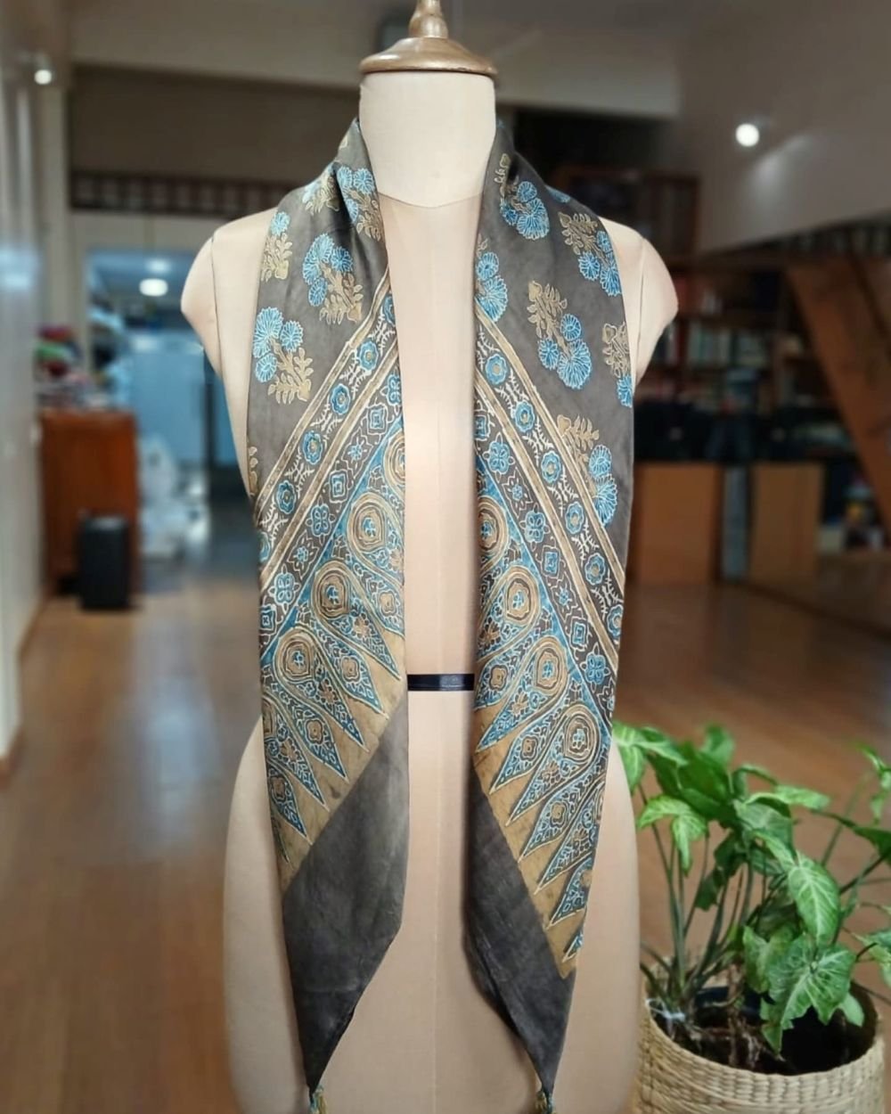 Ajrakh Natural Dyes Large Square Scarf – (NDAS0001) - Image 3