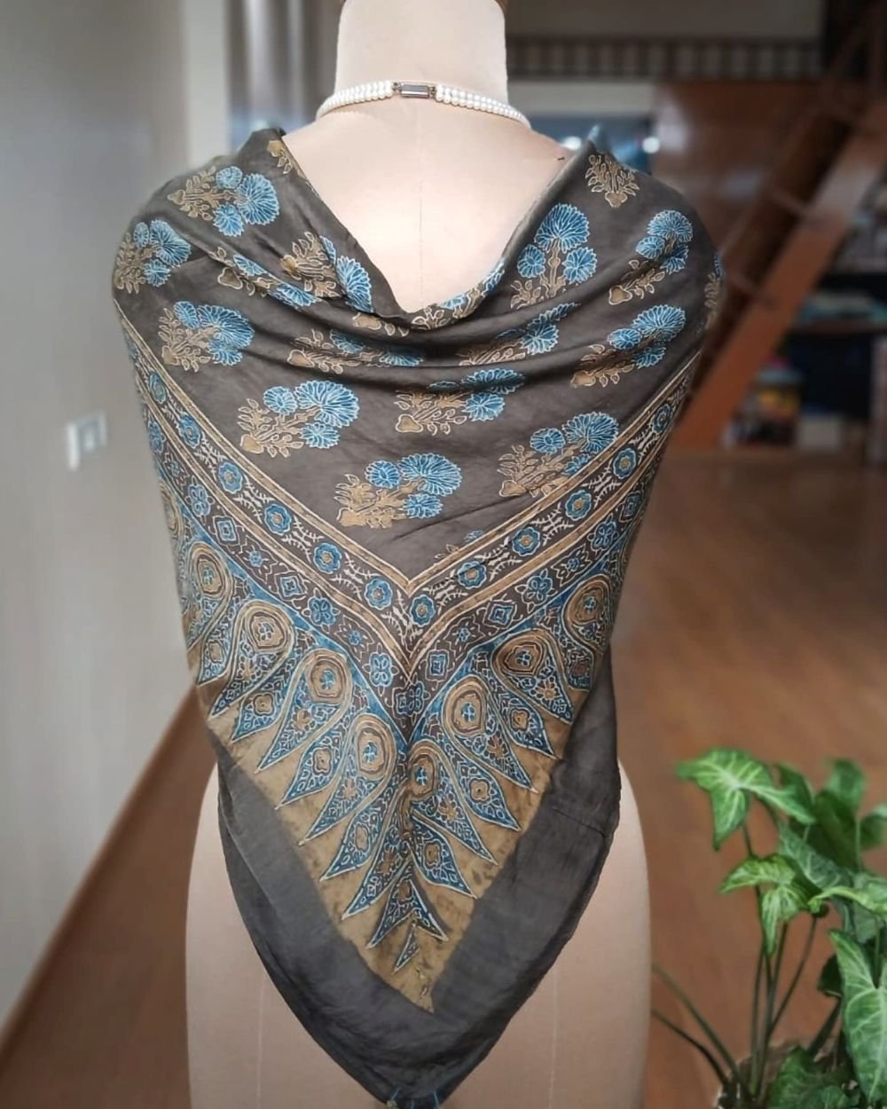 Ajrakh Natural Dyes Large Square Scarf – (NDAS0001) - Image 4