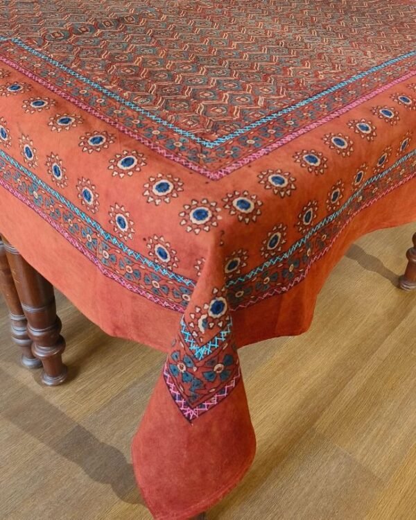 Ajrakh Embroidered Table cloth in Natural Dyes - TCAE1002 - Image 2