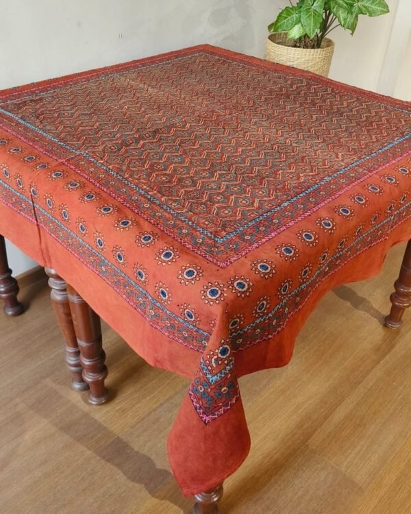 Ajrakh Embroidered Table cloth in Natural Dyes - TCAE1002