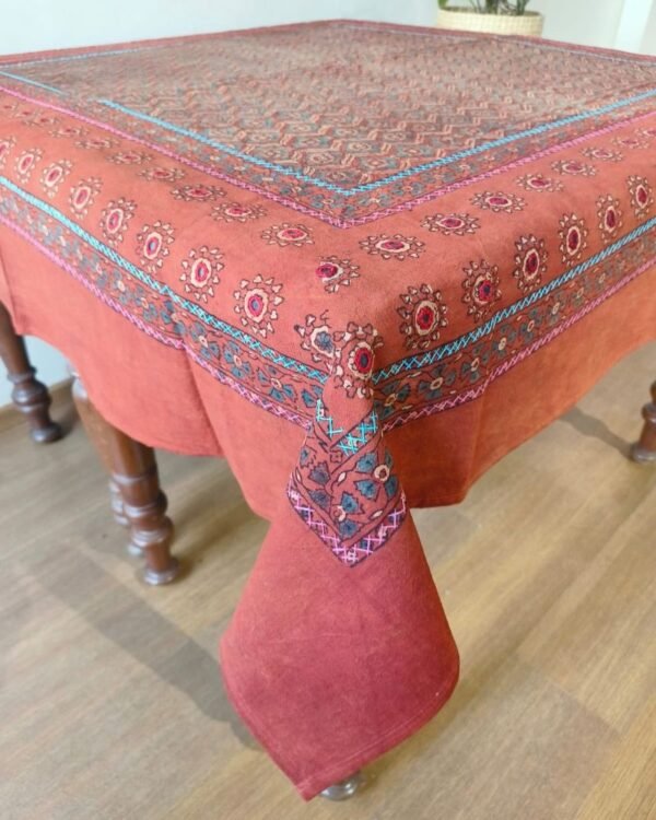 Ajrakh Embroidered Table cloth in Natural Dyes - TCAE1003 - Image 2