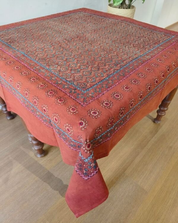 Ajrakh Embroidered Table cloth in Natural Dyes - TCAE1003