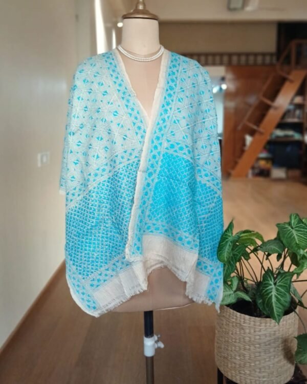 Hand Embroidered Tussar Kantha Silk Stole - (TKHS1008)