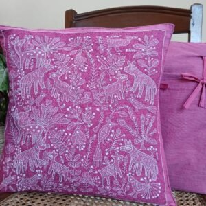 Set of 2 Mom and Baby Deer Reverse Kantha Cushion Covers – (RKCC0005)