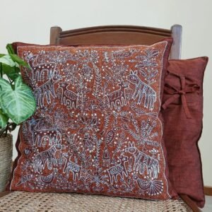 Set of 2 Mom and Baby Deer Reverse Kantha Cushion Covers – (RKCC0004)