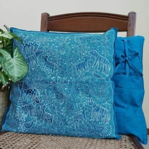 Set of 2 Mom and Baby Deer Reverse Kantha Cushion Covers – (RKCC0002)