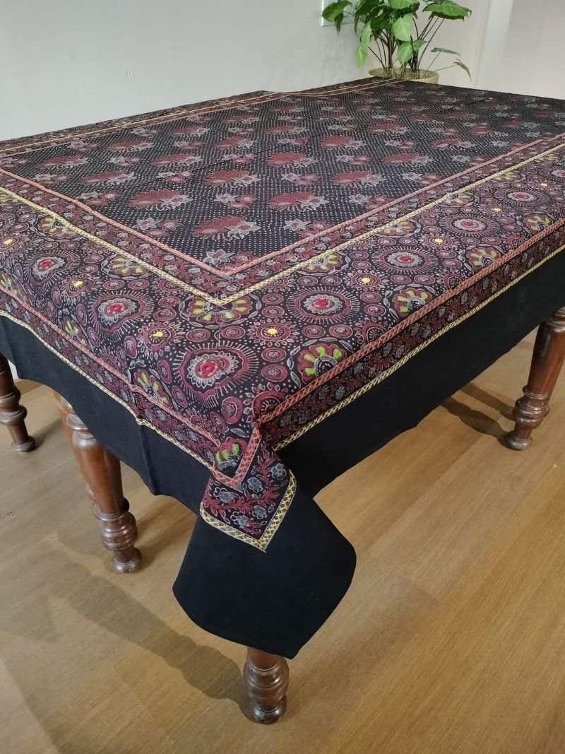 Ajrakh Embroidered Table cloth in Natural Dyes - TCAE0018