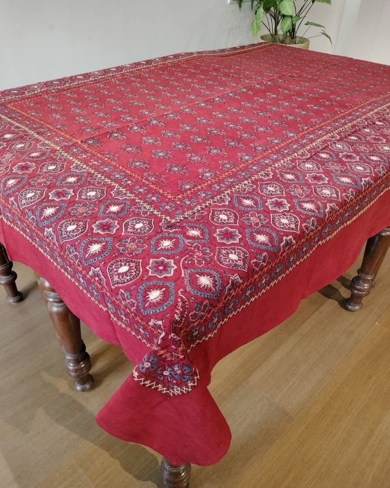 Ajrakh Embroidered Table cloth in Natural Dyes - TCAE0019