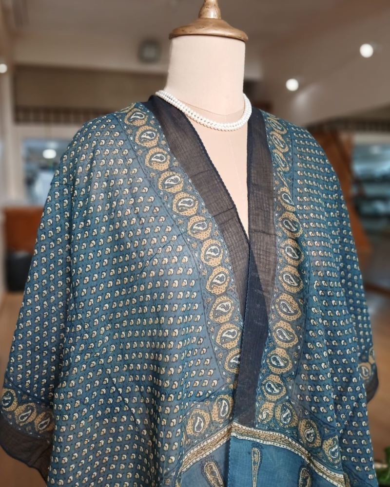 Ajrakh Stole on Kota Doria - (ASKD0007) - Image 2