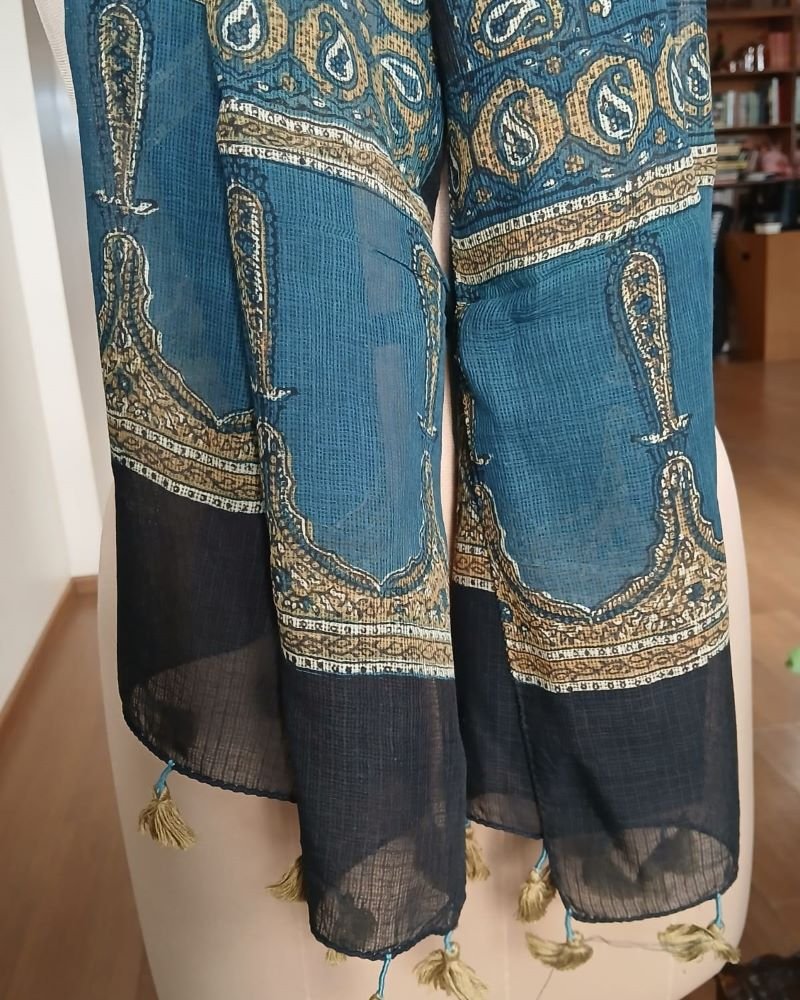 Ajrakh Stole on Kota Doria - (ASKD0007) - Image 5