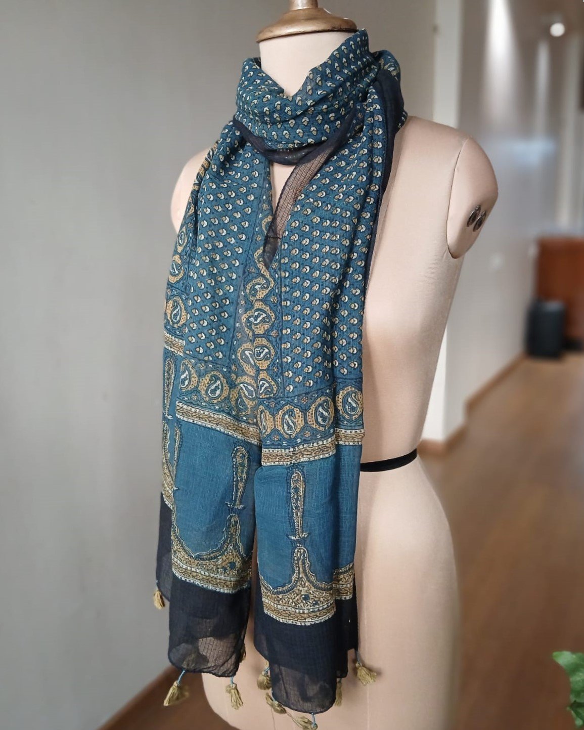 Ajrakh Stole on Kota Doria - (ASKD0007) - Image 3