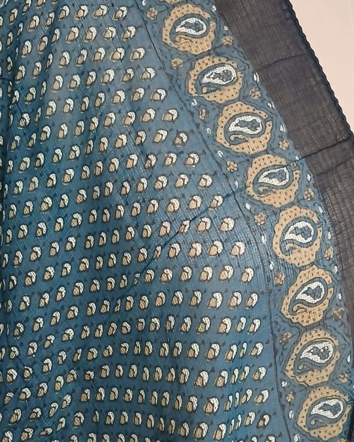 Ajrakh Stole on Kota Doria - (ASKD0007) - Image 4