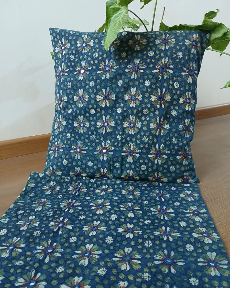 Ajrakh Cushion Covers in Natural Dyes with Hand Embroidery – (CUSH0017)