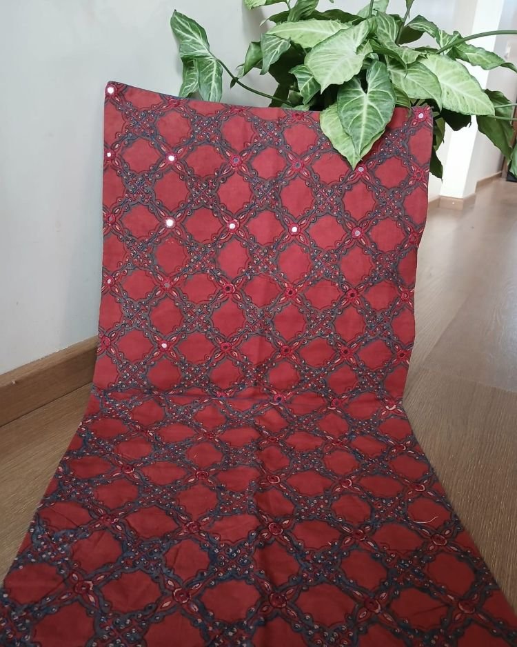 Ajrakh Cushion Covers in Natural Dyes with Hand Embroidery – (CUSH0020)